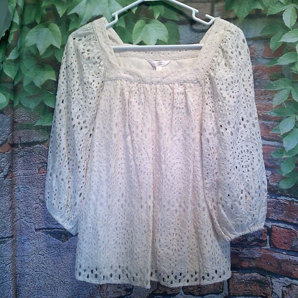 Boho Square Neck Lace Peasant Top - Picture 1 of 4